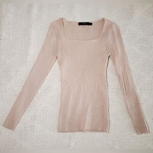 Zesica Light Beige Cream Ribbed Long Sleeve Top Size Large